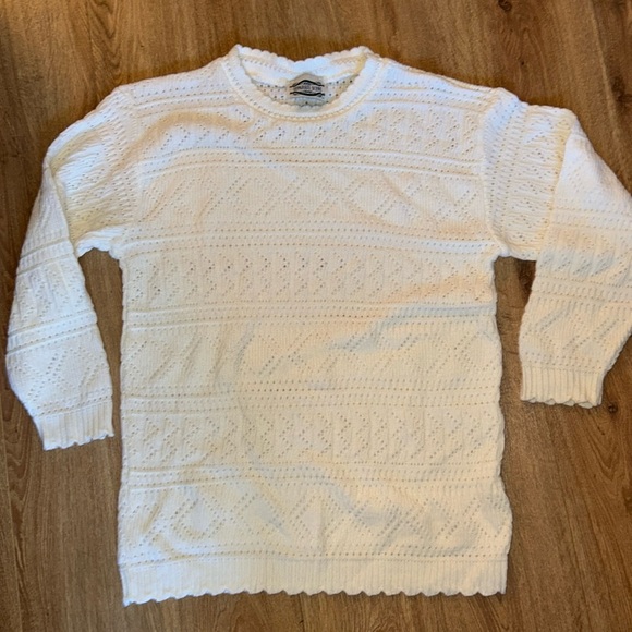 Vintage Sweaters - Beautiful vintage crochet white sweat sweater size small